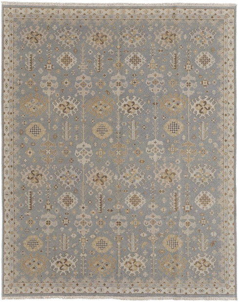 8' X 10' Gray and Ivory Wool Oriental Hand Knotted Area Rug With Fringe
