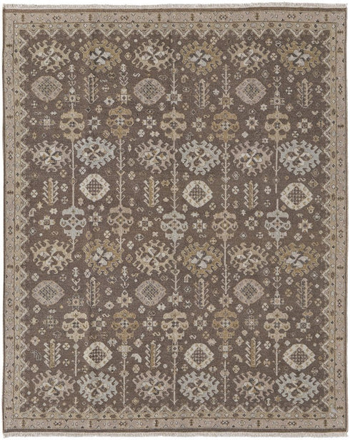 8' X 10' Gray and Ivory Wool Oriental Hand Knotted Area Rug With Fringe