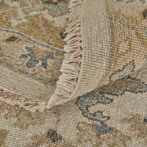 6' X 9' Ivory Gray and Tan Wool Oriental Hand Knotted Area Rug With Fringe