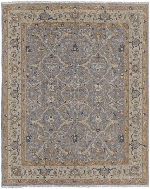 6' X 9' Ivory Gray and Tan Wool Oriental Hand Knotted Area Rug With Fringe