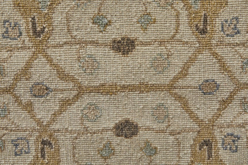 6' X 9' Ivory Gray and Tan Wool Oriental Hand Knotted Area Rug With Fringe
