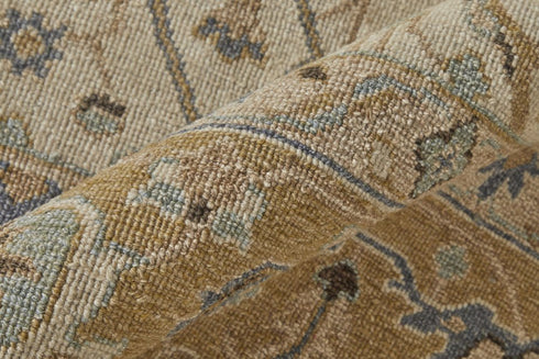6' X 9' Ivory Gray and Tan Wool Oriental Hand Knotted Area Rug With Fringe