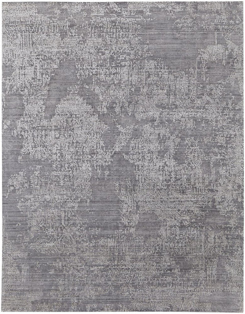 5' X 8' Gray And Silver Abstract Hand Woven Distressed Area Rug