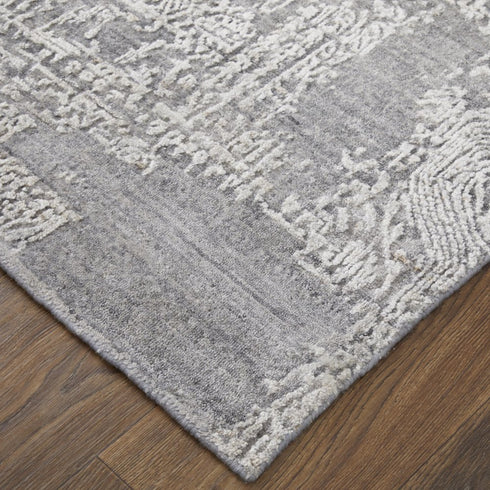 5' X 8' Gray And Silver Abstract Hand Woven Distressed Area Rug