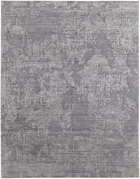 5' X 8' Gray And Silver Abstract Hand Woven Distressed Area Rug