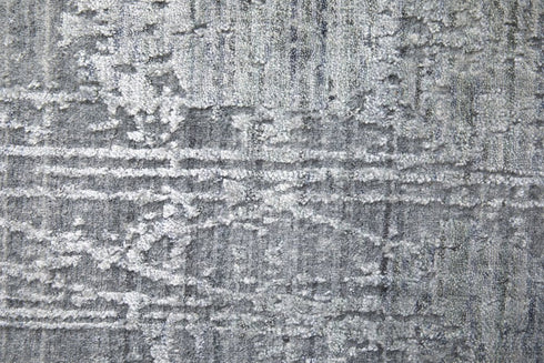 9' X 12' Gray and Silver Abstract Hand Woven Worn Faded Area Rug