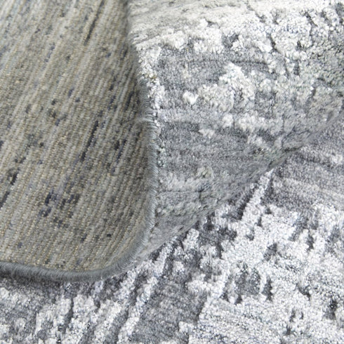 9' X 12' Gray and Silver Abstract Hand Woven Worn Faded Area Rug