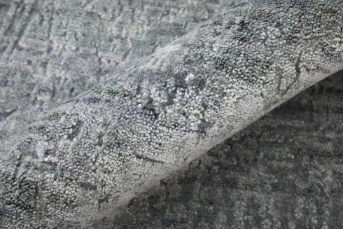 9' X 12' Gray and Silver Abstract Hand Woven Worn Faded Area Rug