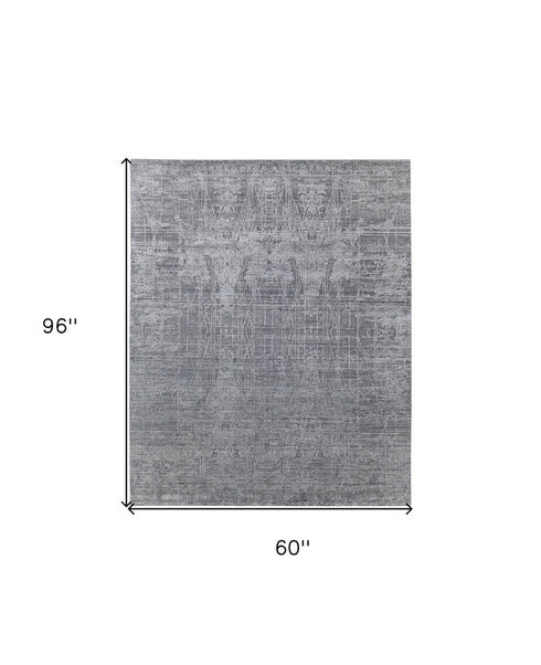 9' X 12' Gray and Silver Abstract Hand Woven Worn Faded Area Rug