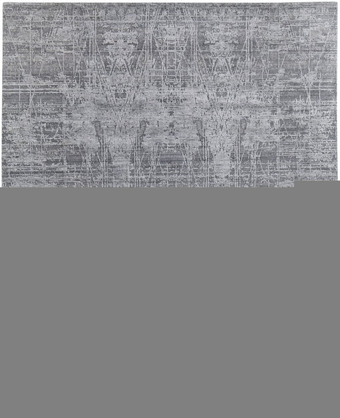 9' X 12' Gray and Silver Abstract Hand Woven Worn Faded Area Rug