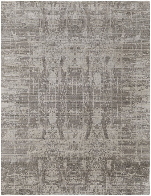8' X 10' Gray and Silver Abstract Hand Woven Worn Faded Area Rug