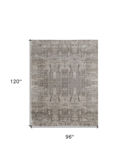 8' X 10' Gray and Silver Abstract Hand Woven Worn Faded Area Rug