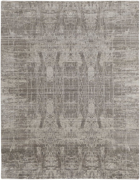 8' X 10' Gray and Silver Abstract Hand Woven Worn Faded Area Rug