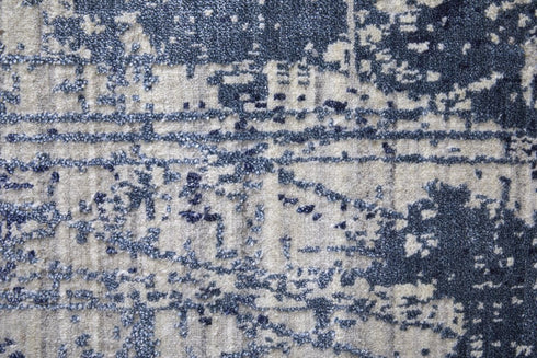8' X 10' Blue and Ivory Abstract Hand Woven Worn Faded Area Rug