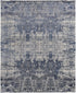 8' X 10' Blue and Ivory Abstract Hand Woven Worn Faded Area Rug