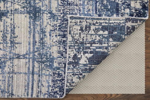 9' X 12' Blue and Ivory Abstract Hand Woven Worn Faded Area Rug