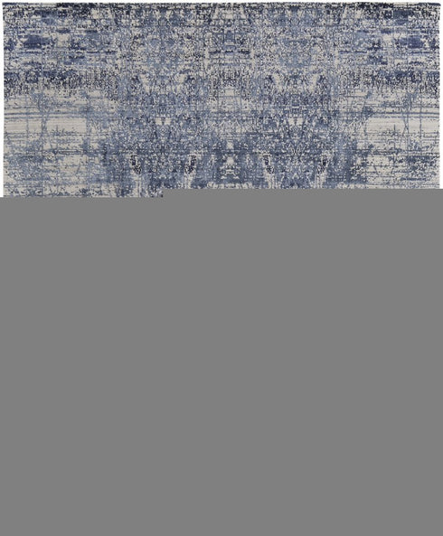 9' X 12' Blue and Ivory Abstract Hand Woven Worn Faded Area Rug
