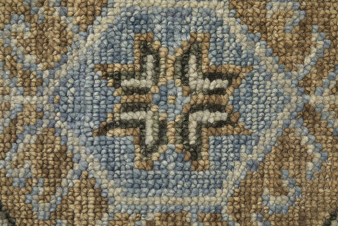 8' X 10' Ivory Tan and Blue Wool Oriental Hand Knotted Area Rug With Fringe