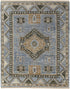 8' X 10' Ivory Tan and Blue Wool Oriental Hand Knotted Area Rug With Fringe