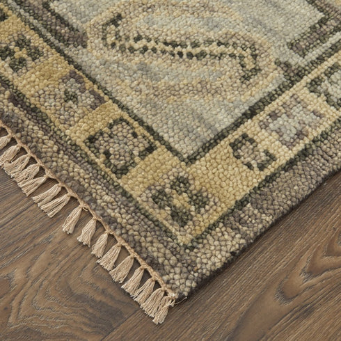 8' X 10' Ivory Gray And Brown Wool Geometric Hand Knotted Area Rug With Fringe