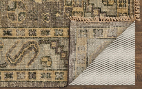 8' X 10' Ivory Gray And Brown Wool Geometric Hand Knotted Area Rug With Fringe