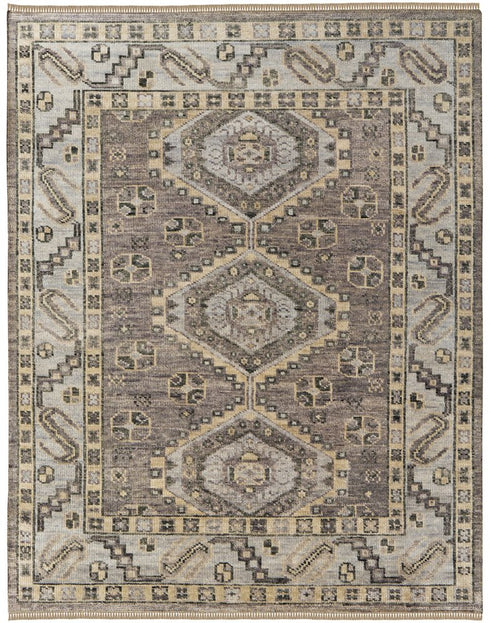 8' X 10' Ivory Gray And Brown Wool Geometric Hand Knotted Area Rug With Fringe