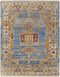 9' X 12' Blue Red and Yellow Wool Geometric Hand Knotted Area Rug With Fringe