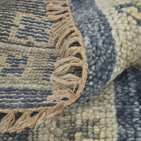 8' X 10' Blue and Gray Wool Floral Hand Knotted Area Rug With Fringe