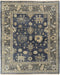 8' X 10' Blue and Gray Wool Floral Hand Knotted Area Rug With Fringe