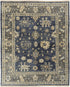 8' X 10' Blue and Gray Wool Floral Hand Knotted Area Rug With Fringe