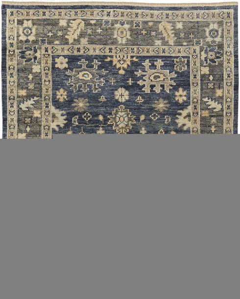 8' X 10' Blue and Gray Wool Floral Hand Knotted Area Rug With Fringe