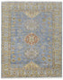 9' X 12' Blue Green And Yellow Geometric Hand Knotted Area Rug With Fringe
