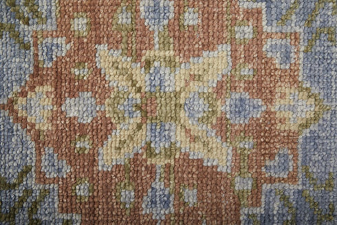 9' X 12' Blue Green And Yellow Geometric Hand Knotted Area Rug With Fringe