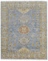 9' X 12' Blue Green And Yellow Geometric Hand Knotted Area Rug With Fringe