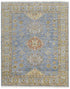 9' X 12' Blue Green And Yellow Geometric Hand Knotted Area Rug With Fringe