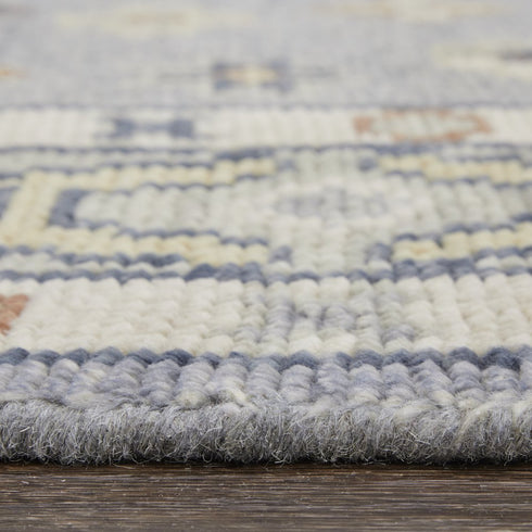 8' X 10' Gray Blue and Taupe Wool Geometric Hand Knotted Area Rug With Fringe