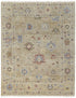 9' X 12' Tan Brown and Blue Wool Floral Hand Knotted Area Rug With Fringe