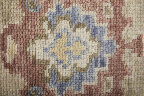 9' X 12' Tan Brown and Blue Wool Floral Hand Knotted Area Rug With Fringe