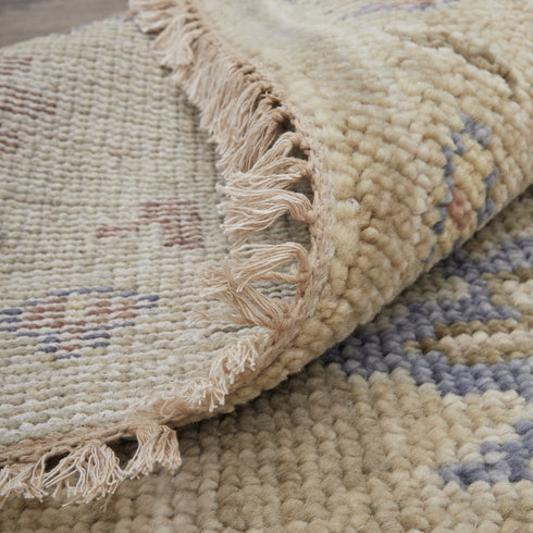 9' X 12' Tan Brown and Blue Wool Floral Hand Knotted Area Rug With Fringe