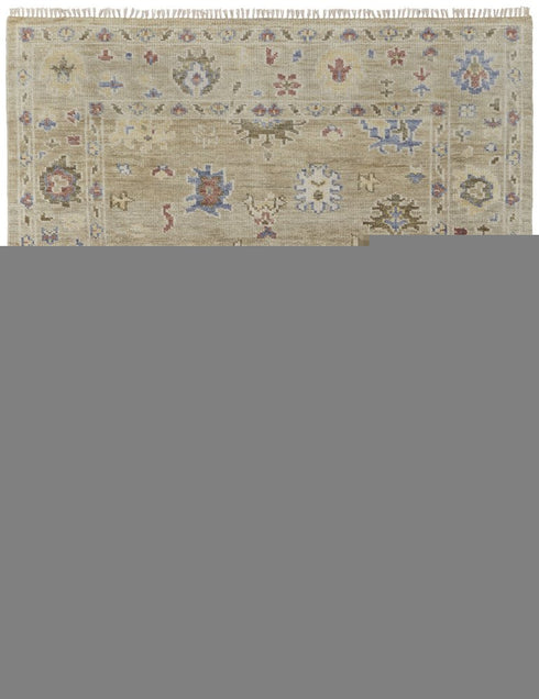 9' X 12' Tan Brown and Blue Wool Floral Hand Knotted Area Rug With Fringe