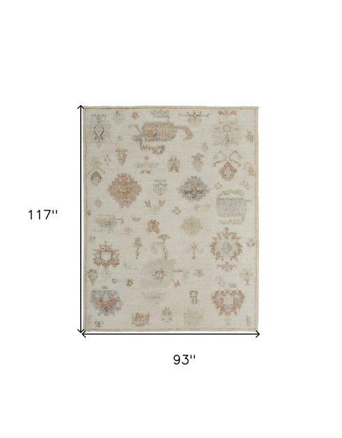 8' X 12' Ivory Tan and Gray Wool Floral Hand Knotted Area Rug
