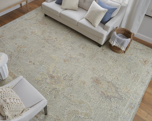 8' X 12' Gray and Brown Wool Floral Hand Knotted Area Rug