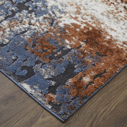 8' X 10' Blue Gray and Brown Abstract Power Loom Worn Faded Area Rug