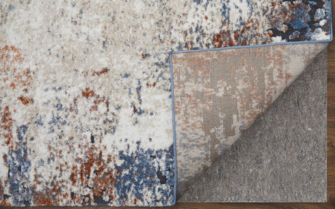 8' X 10' Blue Gray and Brown Abstract Power Loom Worn Faded Area Rug