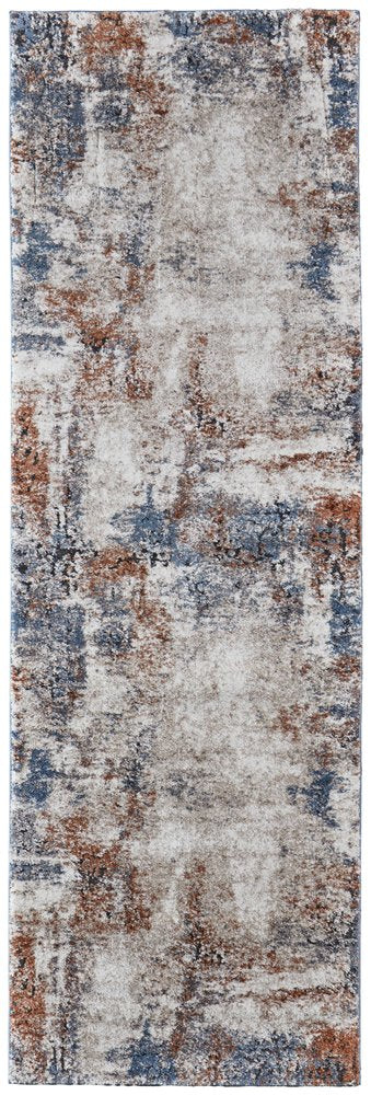 8' X 10' Blue Gray and Brown Abstract Power Loom Worn Faded Area Rug