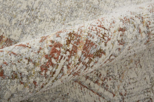 8' Gray Ivory And Burnt Orange Oriental Distressed Runner Rug With Fringe