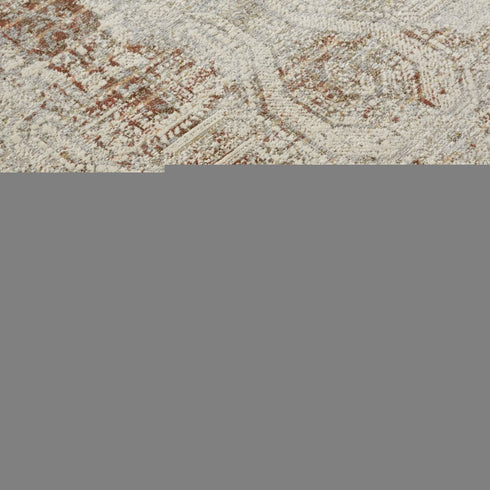 8' Gray Ivory And Burnt Orange Oriental Distressed Runner Rug With Fringe
