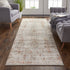 8' Gray Ivory And Burnt Orange Oriental Distressed Runner Rug With Fringe