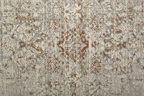 8' Gray Ivory And Burnt Orange Oriental Distressed Runner Rug With Fringe