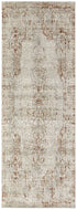 8' Gray Ivory And Burnt Orange Oriental Distressed Runner Rug With Fringe